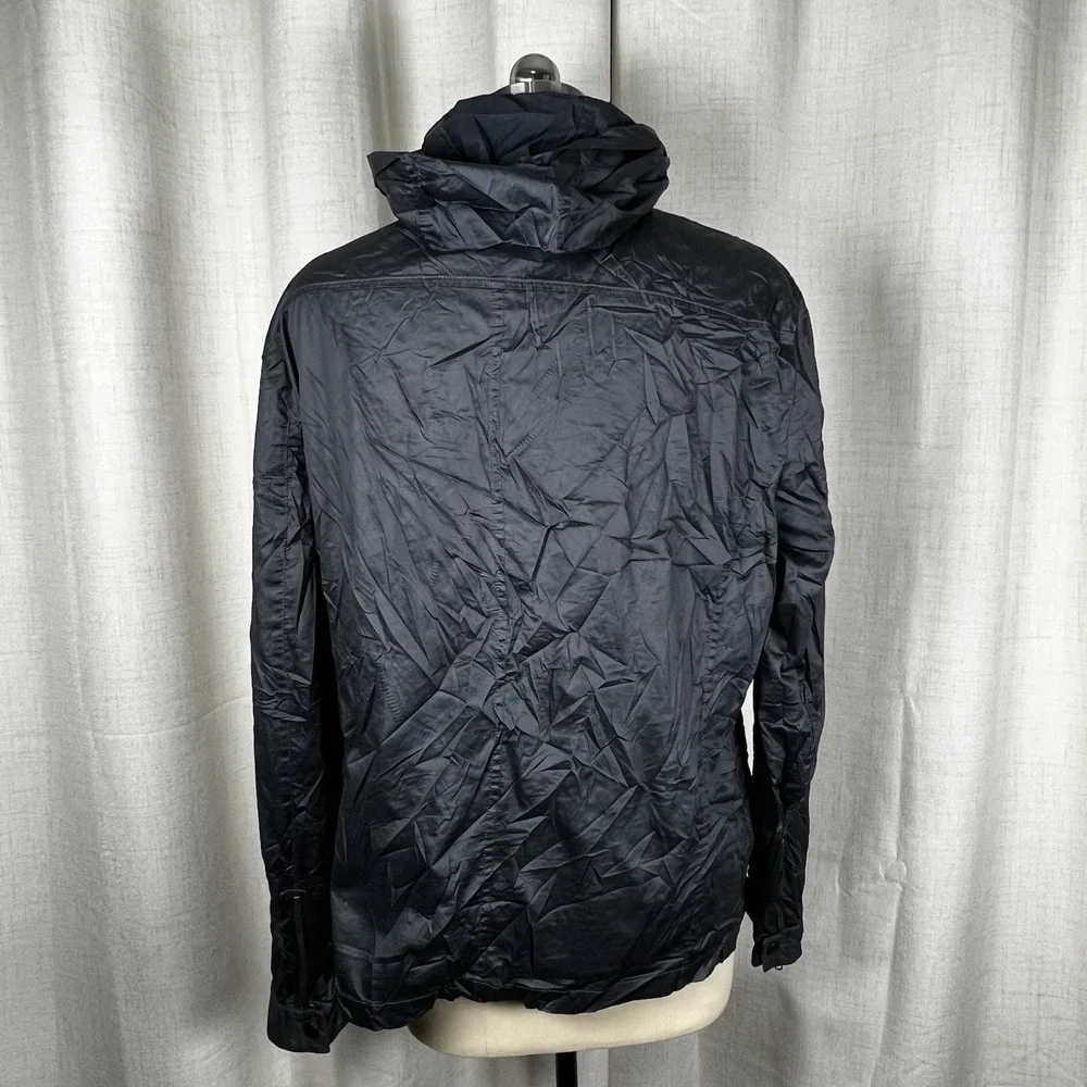 John Varvatos Waxed Cotton Shell Rain Jacket Blue Men's 52 Zip‎ Up Hooded
